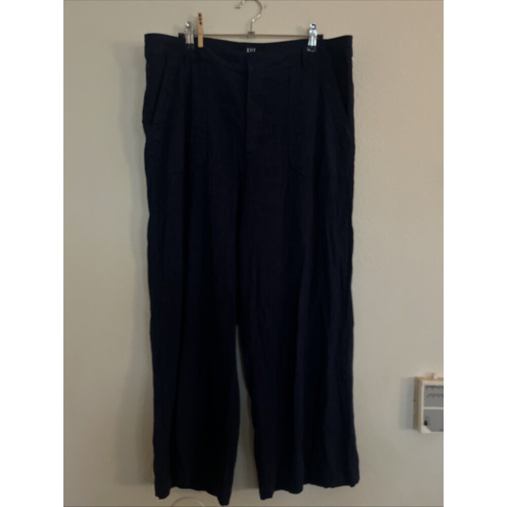 Kut from the Kloth Topaz High Rise Wide Leg Blue Linen Blend Pants SZ 12